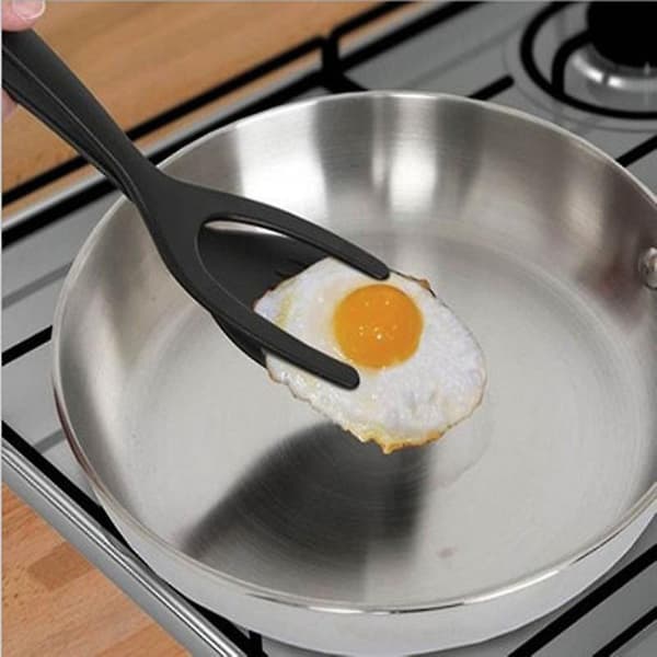 Stekespade for stekte egg, 2-i-1 silikonspade for stekte egg, pannekaketang, svart