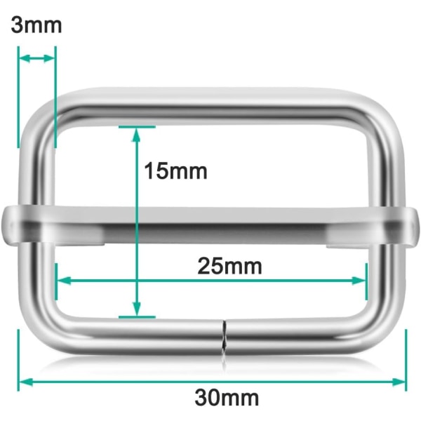 30 skjutbara spänne silverfästen (25 mm), tillbehör för ryggsäcksrem, djurhalsband, hållbart och lätt