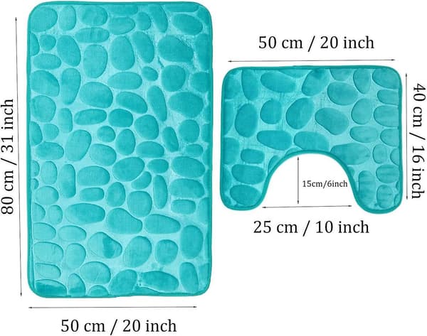 Badmatter 2-delt, sklisikre, vaskbare, baderomsmatte-sett, badematte og toalettmatte Green