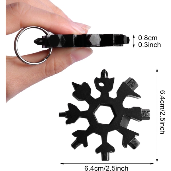 Snöflinga Verktyg 18-i-1 Multiverktyg i Rostfritt Stål, Bärbar Nyckelring Skruvmejsel Flasköppnare Verktyg Kommer Svart (Svart)