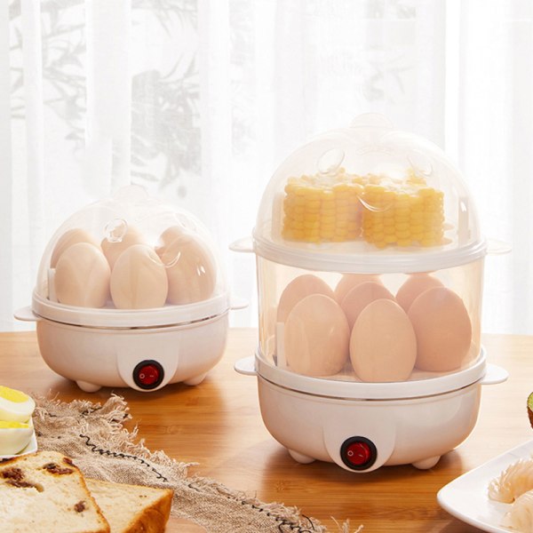 Dobbeltlags eggkoker med automatisk avslåing, multifunksjonell eggkoker, frokostmaskin, husholdningsapparat, gave