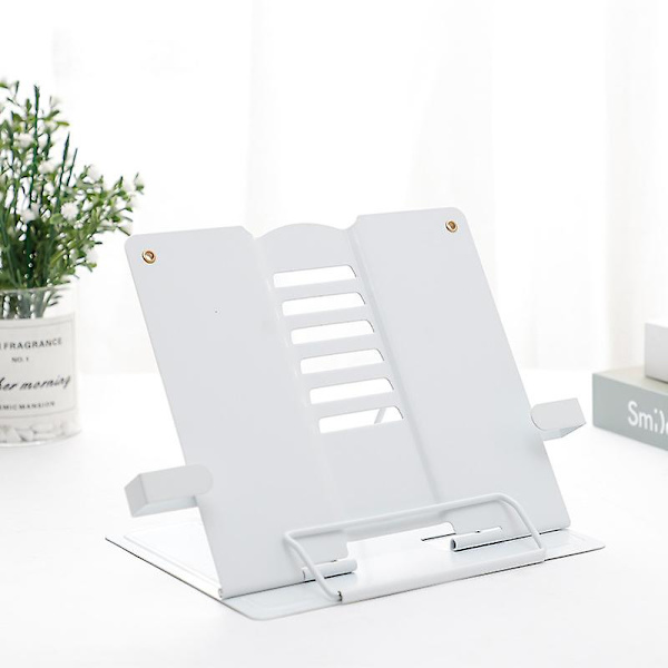 Multifunktionel metalbogstand, bærbar, justerbar læsestøtteholder, skridsikker, stabil bogstøtte, kogebog White