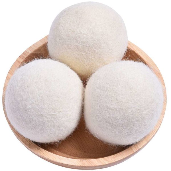 Sett med 4 tørkeballer av naturlig ull - 6 cm tøymykningsballer, reduserer rynker og gjenbrukbare
