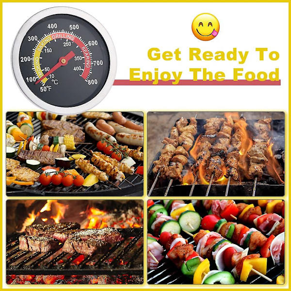 Bbq-termometer, grilltermometer, glaslinse rustfrit ståltermometer varmeindikator