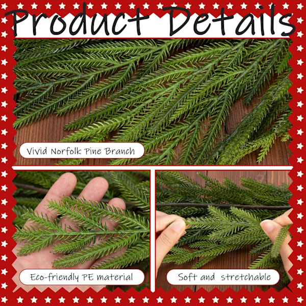 6 fot Julgran Norfolk Tallskog Girlang - Tät Real Touch Tallskog Girlang Ornament - Realistisk Konstgjord Tallskog Jul Mantel Spisbord Heminredning 2Pcs