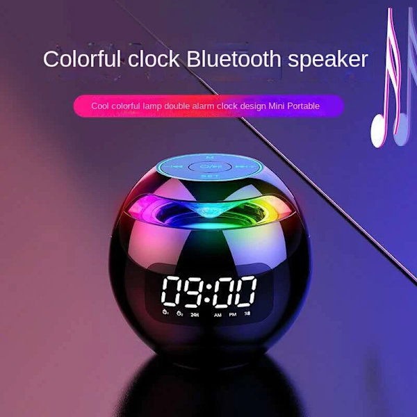 Bluetooth 5.0 -yhteensopiva kaiutin LED-digitaalisella herätyskellolla, musiikkisoittimella, langaton pallomainen kellokaiutin, mini BT-kaiutin