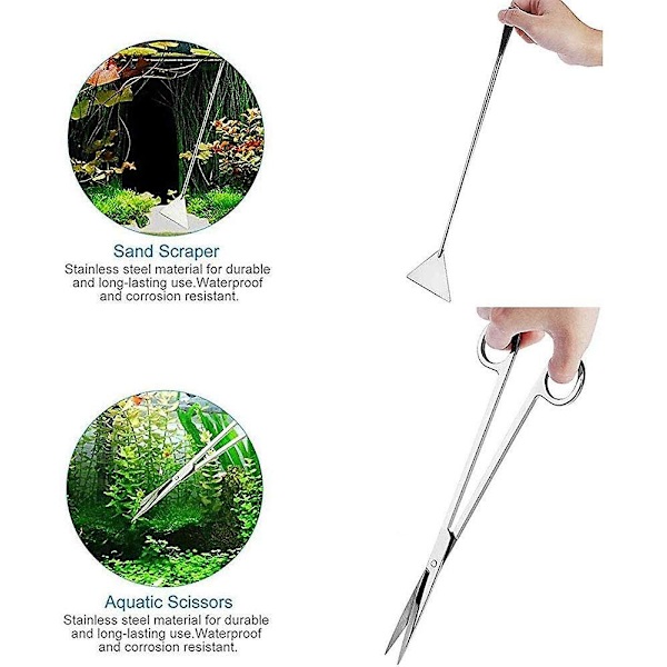 Rustfrit stål akvarium terrarium sæt plantepincet grus saks spatel