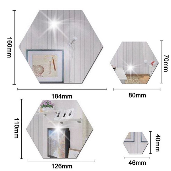 12 st Hexagon Spegel Väggstickers, Akryl Spegel Väggsticker För Heminredning, 126x110x63mm Gold