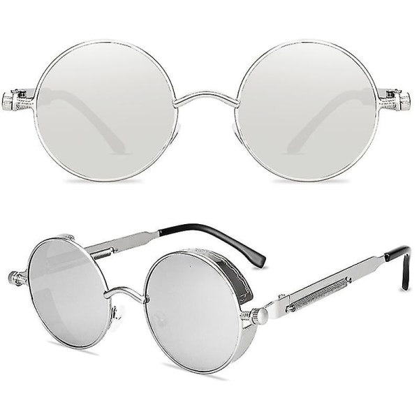 Rund Lens Solbriller Herre Kvinder Stilfulde Circle Hippie Briller Silver Frame Silver Lenses