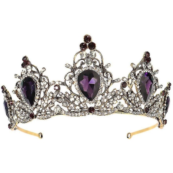 Vintage Rhinestone Crown Crystal Bröllop Crown Bridal Tiara Pannband Lila