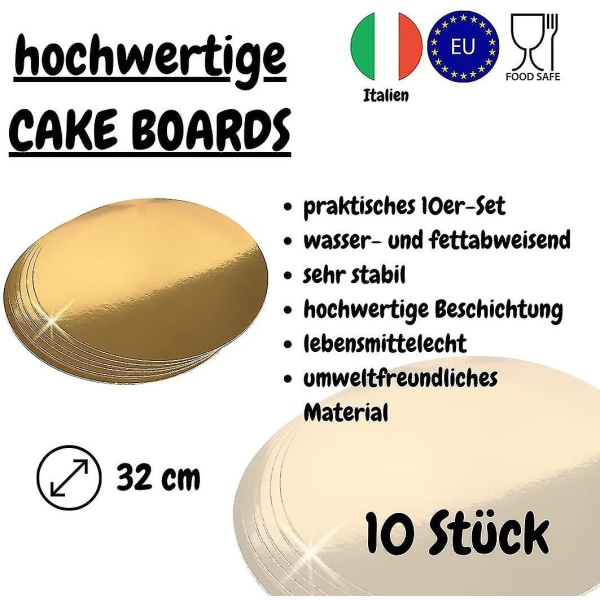 Set av 10 Cake Pad Kartong Guld | Tårtfat Kartong Ca 32 Cm Engångs