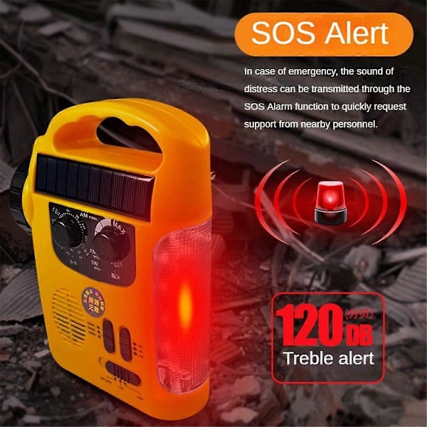 Taskulamppukokoinen käsikammen hätäradio 1200Mah AM/FM aurinkoradio LED-taskulampulla ja SOS-hälytyksellä ulkoiluun ja retkeilyyn