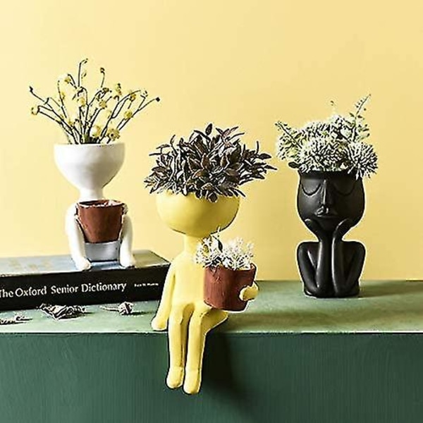 Blomsterpotter Sukkulenter Vase Gresk Statue Blomsterpotter Hjem Hagedekorasjon BLACK