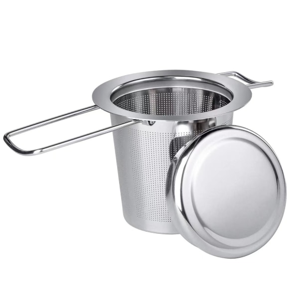 Tesil til løs te fremstillet af 304 rustfrit stål - Tesil til kop, te filter rustfrit stål med låg og foldbare håndtag - fintmasket si