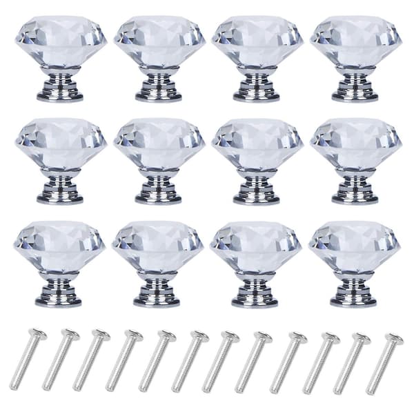 12 stk. skuffeknapper kommodegreb møbelknapper krystal 30mm zinklegering krystalglas knopgreb Silver