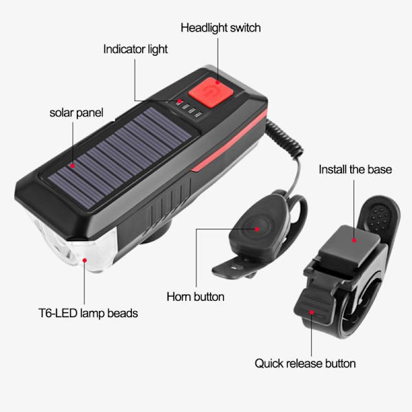 Solcelled cykellys USB genopladelig højttaler lys blå