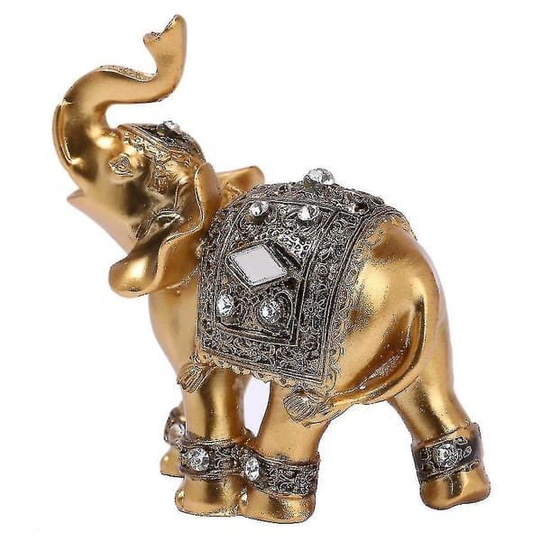 Gylden elefant statue, ornament, kunstskulptur, 14x15cm
