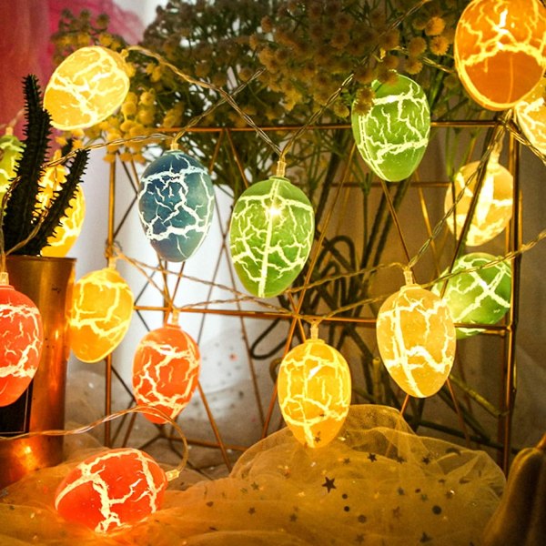 Påskäggsdekorationer Påsk-tema Fairy Lights med 20 färgglada ägg som drivs av batteri påskdekorationer White Light