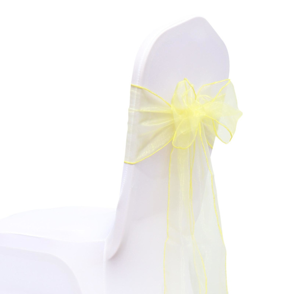 25 st Sorganza stolsöverdrag Tulle rosetter Sash Tie Ribbon Bröllopsfest yellow