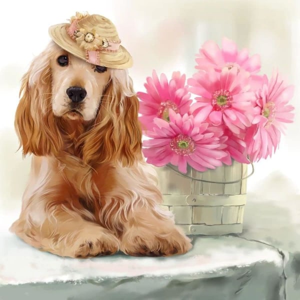 Diamond DIY maleri sæt golden retriever pink blomst diamant kunst håndværk 14X14 tommer diamant maleri sæt fuld cirkel diamant vægdekoration gave