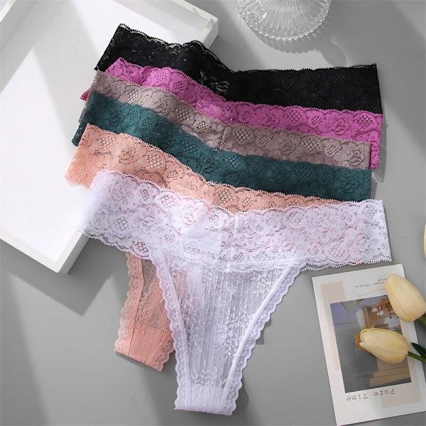 Sæt af kvinders blonde t-string sexet t-back undertøj kvinders blomster bikini trusser piger lavtaljede t-string undertøj