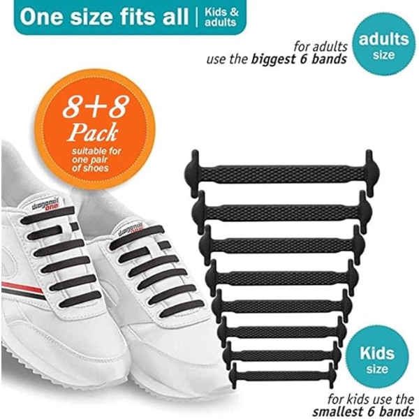 No Tie Skosnören för barn och vuxna Gröna elastiska skosnören för sneakers - Platta silikonsnören för löparskor