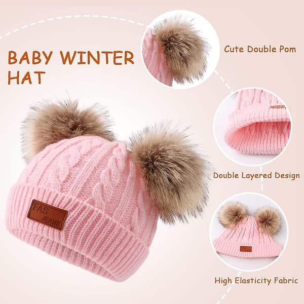 Barn Vintermössa Halsduk Vantar Set Stickad Varm Småbarn Vintermössa Vantar Halsvärmare Pink