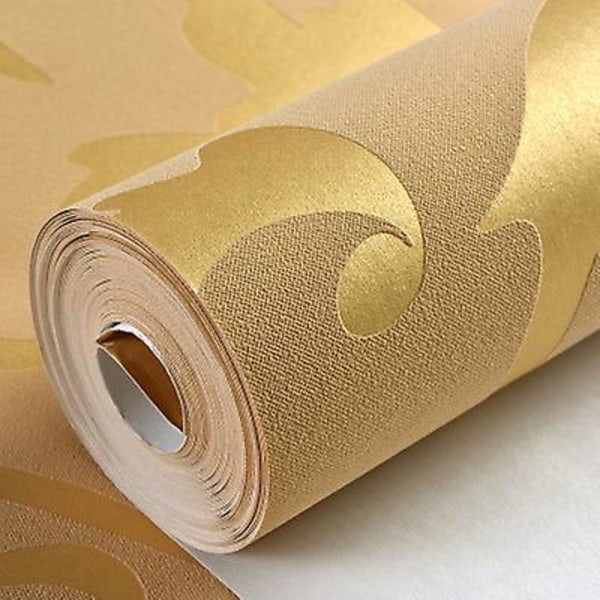 Europeisk stil Luksus Damask Ikke-vevd 3d tapet Enkelt preget veggrullpapir Vertikal soveromsdekorasjon Golden