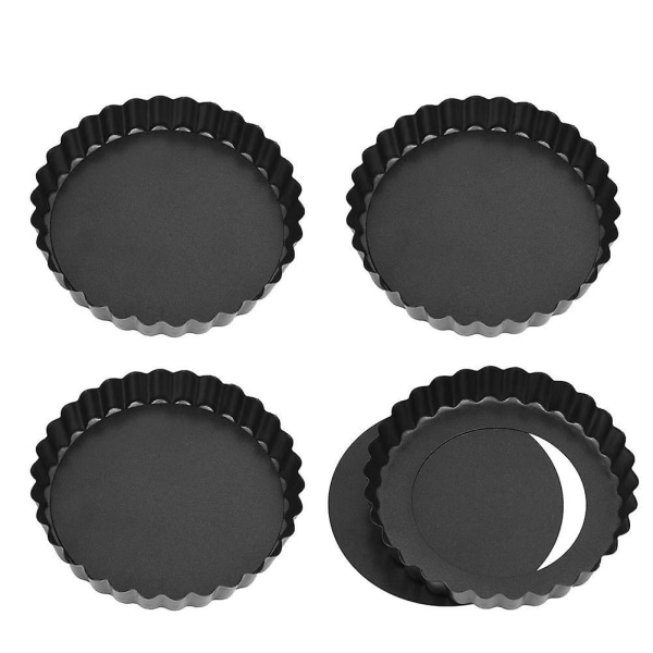 4-pack 4-tums tårtburkar med avtagbar lös botten, non-stick mini tårtburkar Quicheformar tårtformar