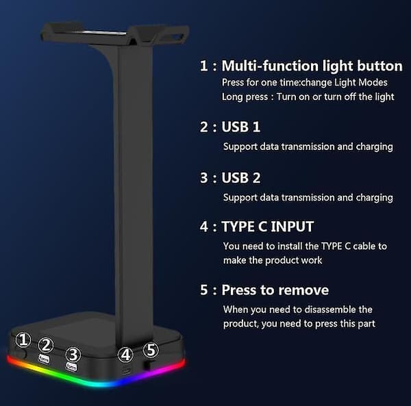 Rgb Headset Stativ Fargeskiftende Headset Gaming Headset Stativ