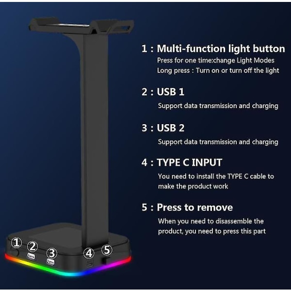 RGB-headsetstativ Färgförändrande headset Gaming headsetstativ