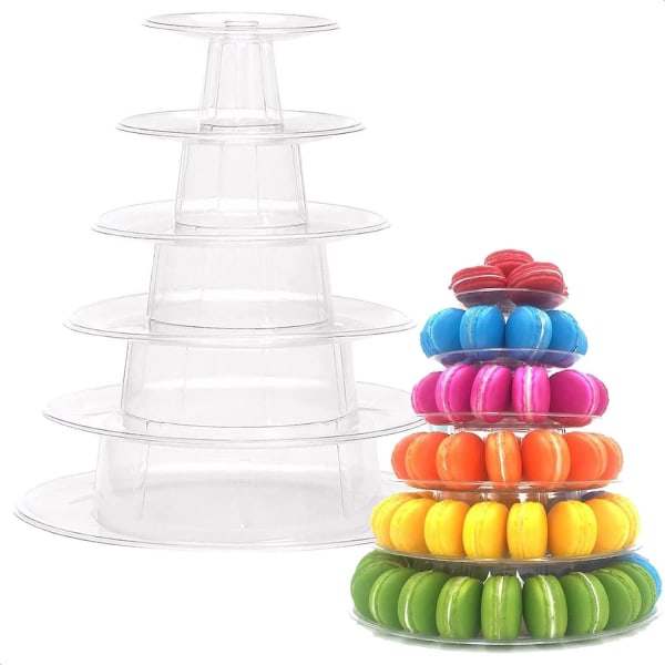 Macaron Cake Display Stand, 6-lags Rund Plastic Cake Tower Stand