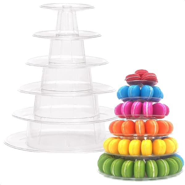 Macaron kage display stativ, 6-lags rund plastik kage tårn stativ