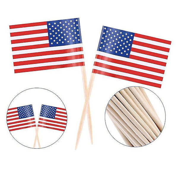 100 kpl USA:n lippuja voileipiin, alkupaloihin ja cupcake-koristeisiin
