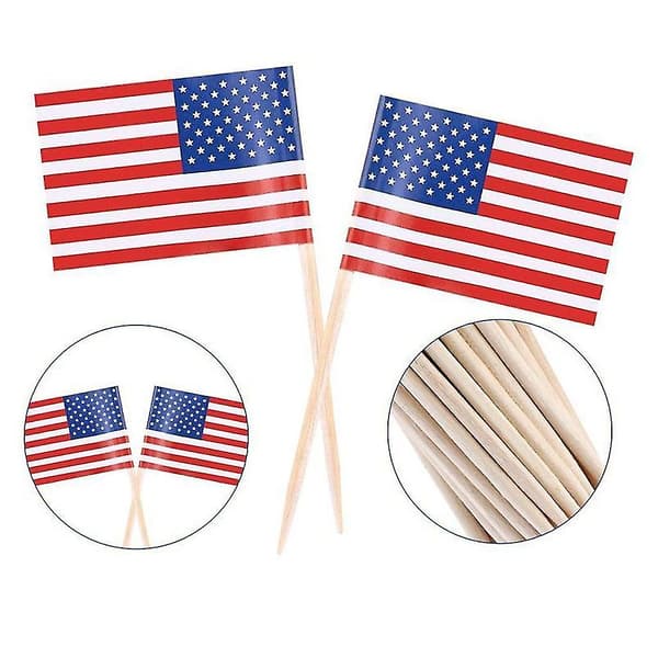100 stk. Amerikanske flaggpinner til sandwicher, forretter og cupcake-pynt