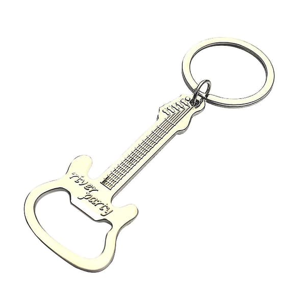 Fickformat Liten Metall Legering Ölflaskeöppnare Verktyg Gitarr Nyckelring Nyckelring Present