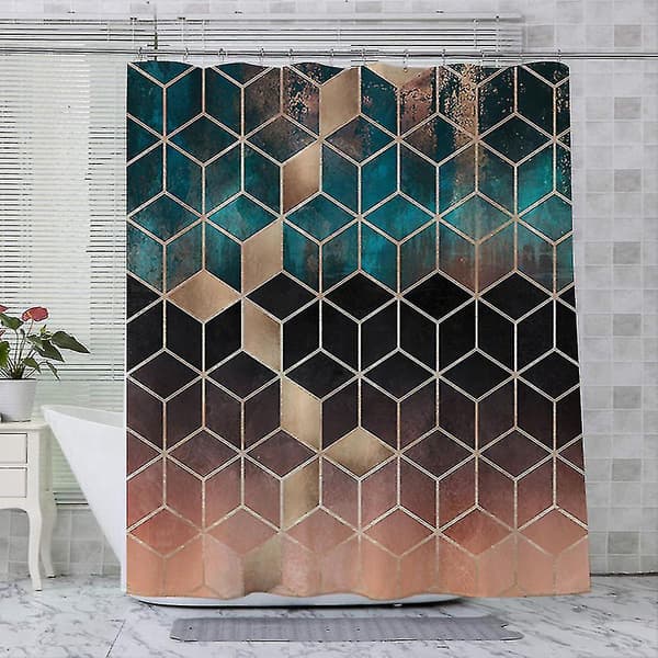 Modern geometrisk duschdraperi badrum vattentät gardin Orange 180x200cm