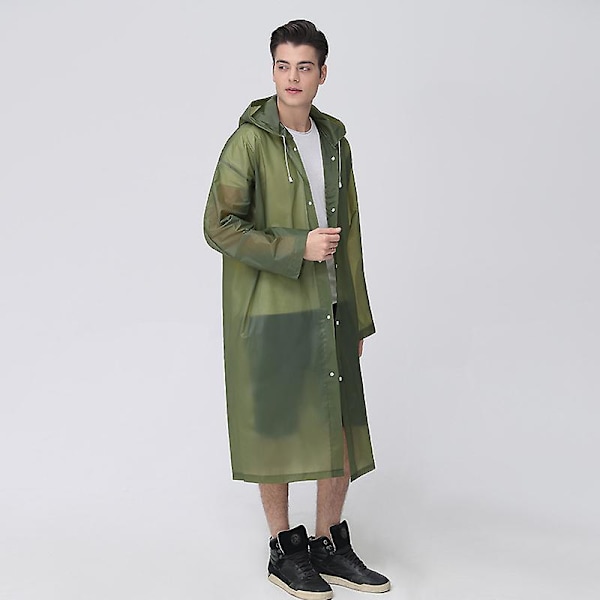 Återanvändbara regnponchos med huvor och ärmar Lätt regnkläder Armygreen