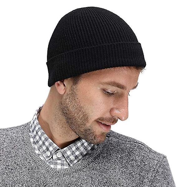 Vinter Beanie Varme Manchet Hueknitted Cap Vinter Hat Sort Cyan