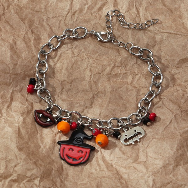 2 stk. punk wind heavy metal enkel kæde halskæde græskar læber Halloween halskæde + armbånd