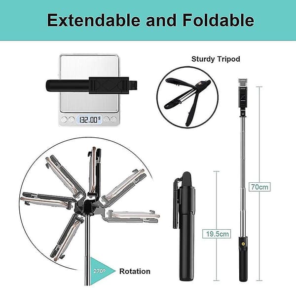 Bluetooth Selfie Stick Tripod Med Fjärrkontroll, Rotation Selfie Stick Med