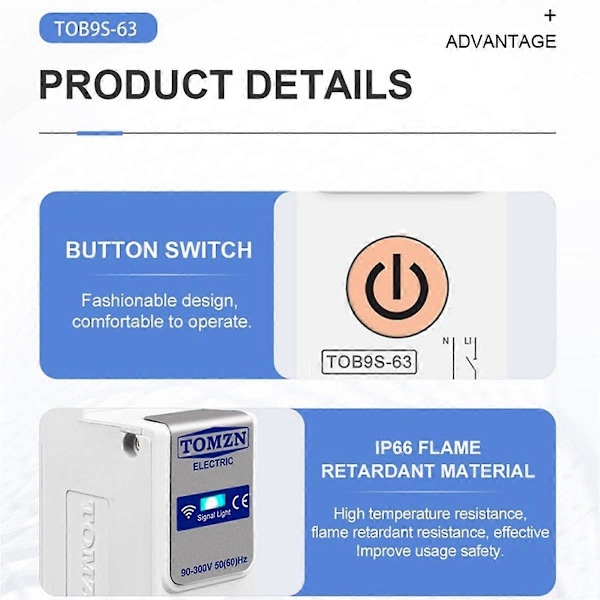 TOB9S-63 Ingen Mätning TUYA Smartlife 1P+N WIFI Smart Strömbrytare Energimätare Strömbrytare Relä MCB