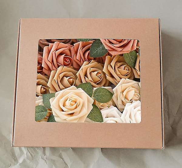 Konstgjorda blommor, 25 st gradient falska blommor rosor Coffee