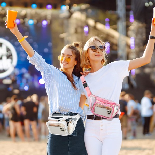 Klar Fanny Pack Stadion Godkjent For Kvinner Menn Vannbestandig Søt Midjebelteveske Klar Veske Transparent Justerbar Belteveske For Sport, Reise, Strand, White