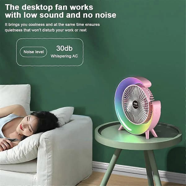 Bærbar USB-genopladelig ventilator LED 7 farver Elektrisk ventilator 180 justerbar campingventilator 3 hastigheder Mini skrivebordsventilator grøn
