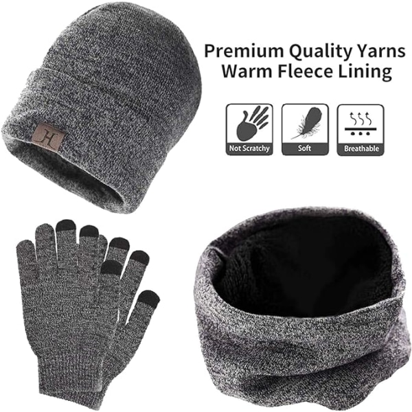 Winter warm plus velvet thickened hat scarf neck scarf solid color ski touch screen gloves cycling adult three-piece set