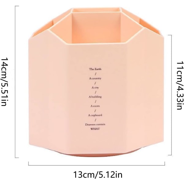 Rosa-hexagonal pennhållare 5 fack, roterbar multifunktionell pennhållare, pennhållare för kontorsmaterial, tillämplig på kontorsmaterial, brevpapper