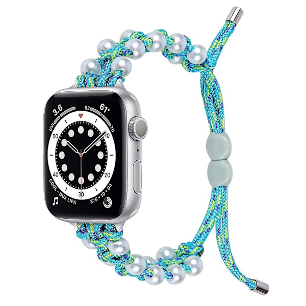 Perle Nylon Rem for Apple Watch Rem 40mm 38mm for Kvinner Jenter, Justerbar Perle Smykker Vev Nylon Blue