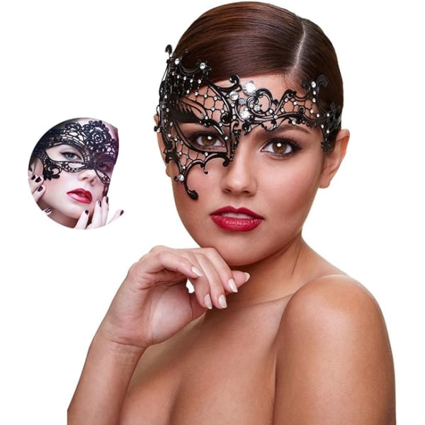 Naisten naamio Kiiltävä tekojalokivi venetsialainen Party Ball Metal Mask