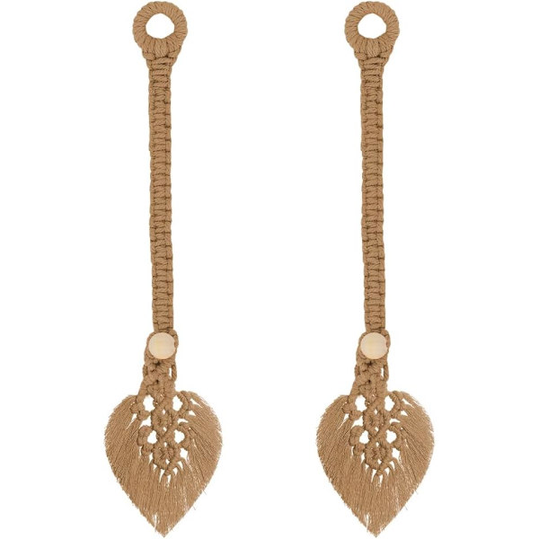 Set med 2 Boho gardinbindinger, blad bomull blonder gardiner